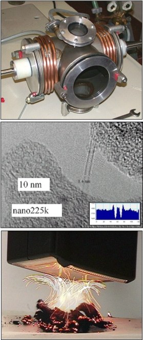Versuchskammer, elektronenmikroskopische Aufnahme eines Nanoröhrchens, Nachweis von Singlewall-Nanoröhrchen