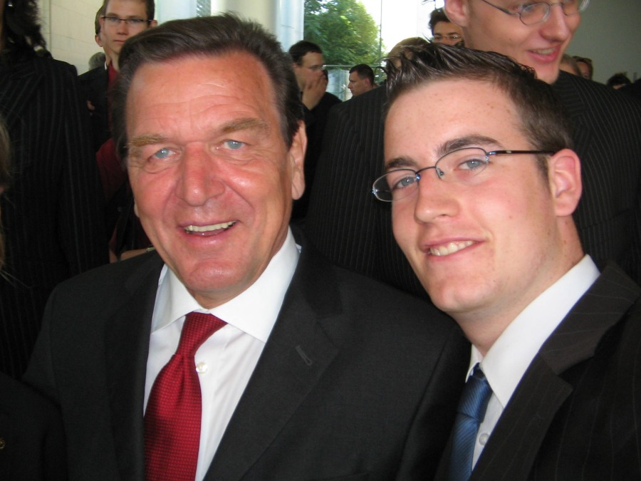 German Chancellor Gerhard Schröder speaking with Florian