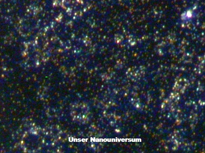 Dunkelfeldmikroskopische Aufnahme im optischen Nahfeld von Nanokügelchen aus Gold