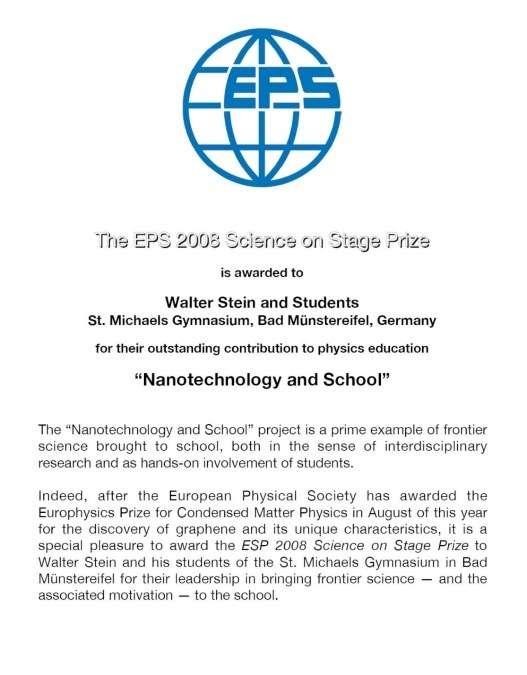 The European Physical Society recognizes the work of St. Michael-Gymnasium with an award worth € 1000