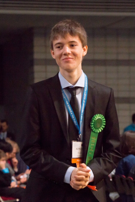 Adrian Lenkeit is awarded the 4th place physics and astronomy at the Intel International Science and Engineering Fair (ISEF) 2015 in Pittsburgh, PA, USA  (source: Leonard Bauersfeld)